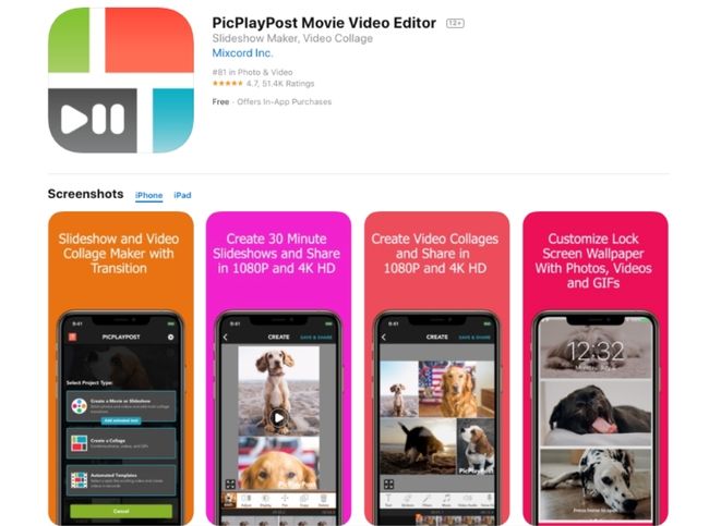 App per l'editor di video di film PicPlayPost