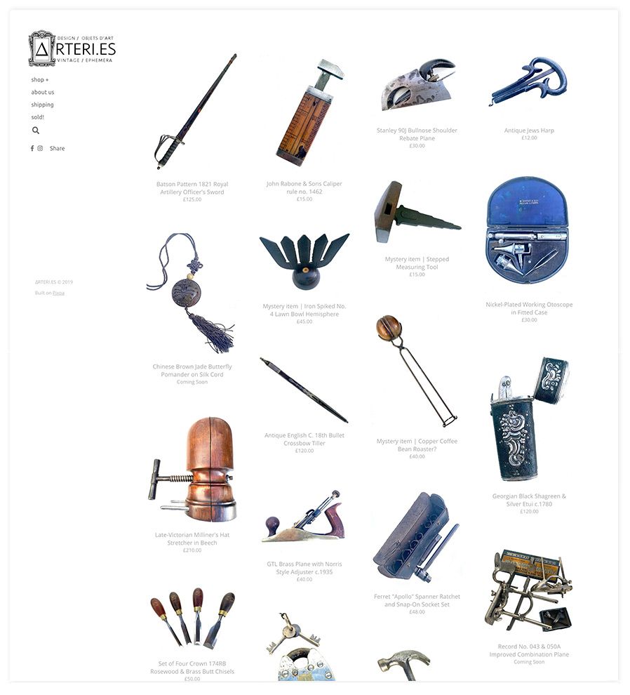 Arteries Vintage Tools E-Commerce-Website
