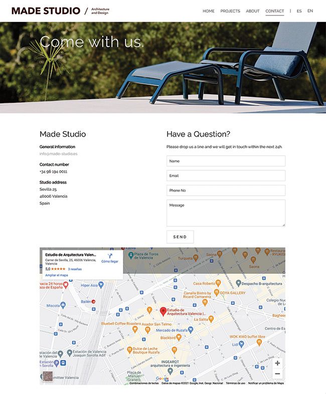 Página de contacto de Made Studio