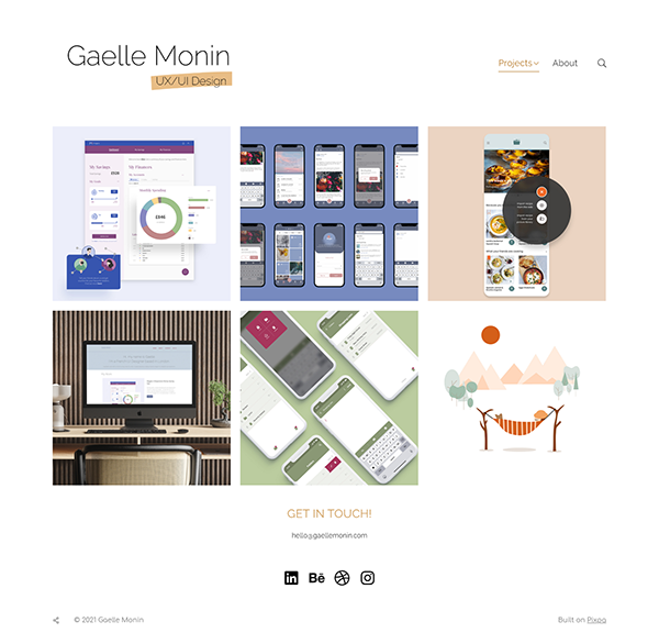 Exemplos de sites do portfólio Gaelle Monin